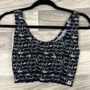 Anne Klein‎ Tank Top Bra Womens Medium Black Cami Crop Sexy Workout Y2K Edgyy